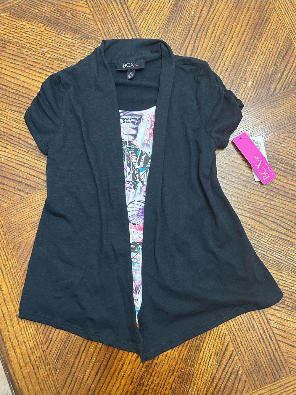 BCX girls Open Front Top with Multicolor Printed Panel size M 10/11
